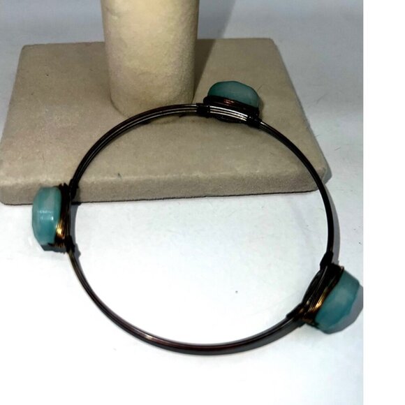 Handcrafted Larimar Gemstone Copper Wire Bangle Bracelet.  A95 - Picture 9 of 9